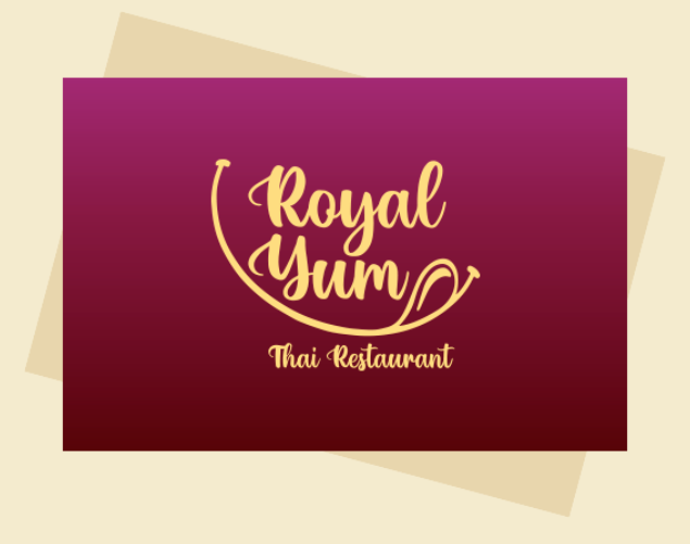Royal Yum logo mockup on a maroon card